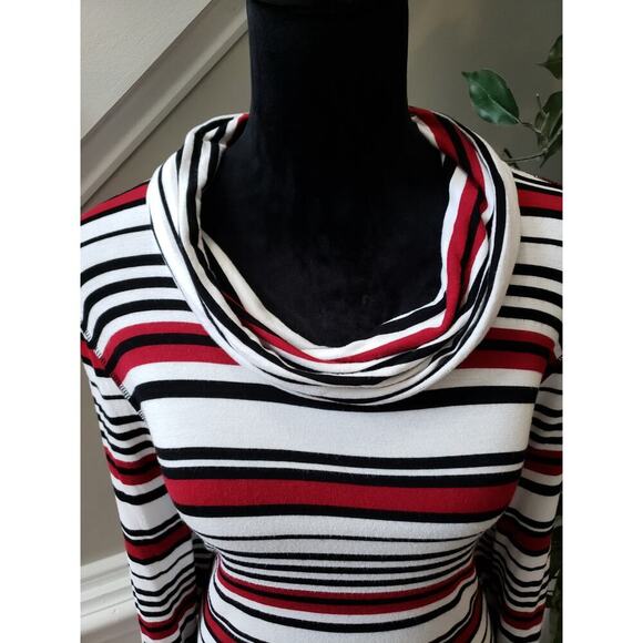 Women's Zenergy by Chico's Red & Black Striped Cowl Neck Long Sleeve Top Size L - Picture 5 of 11